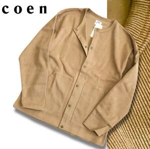 ▲B262新品【メンズM】 UNITED ARROWS コーエン スウェードクルーネック カーディガン coen ボンディング 丸首 スエード