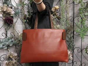 超美品●PRADA プラダ●ロゴ型押し●カーフ レザー 本革●トート バッグ●オレンジ系 ブラウン●SV金具●ヴィンテージ●A4 収納●Js52233