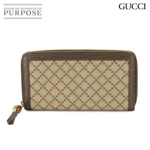 新品同様 グッチ GUCCI ディアマンテ ラウンドファスナー 長財布 キャンバス レザー ベージュ 224253 Diamante Long Wallet 90248791