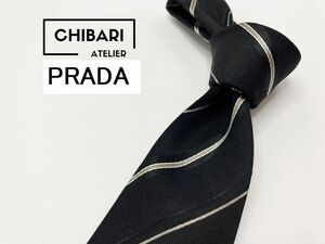 【超美品】PRADA　プラダ　レジメンタル柄 ネクタイ 3本以上 送料無料 メンズ ブラック　1004210