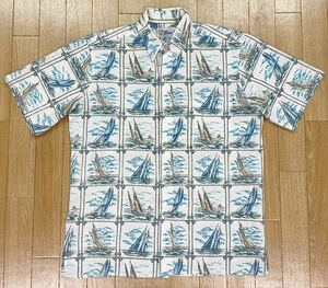 90s　reyn spooner　レインスプーナー　半袖　アロハシャツ　ハワイアンシャツ　スプーナークロス　メンズ　Sサイズ　ヨット柄　正規品