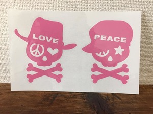 ■□ LOVE ＆ PEACE □■ HAT スカル ドクロ カッティング ステッカーラブ アンド ＆ ピース シール デコ ピンク