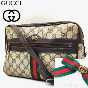 1円〜【王道】 GUCCI グッチ オールドグッチ ショルダーバッグ PVC レザー GG柄 シェリーライン インターロッキング ブラウン　アクセコ