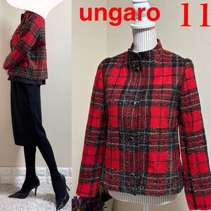 希少！ウンガロ　ungaro parallele paris emanuel ungaro ヴィンテージ　タータンチェック　ハイネック　女優　ジャケット　L 赤　11