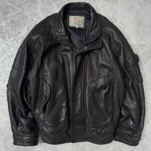 90s レザージャケット ボンバージャケット フライトジャケット ブルゾン 羊革 シープスキン L ブラック vintage ヴィンテージ 黒