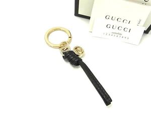 ■新品同様■ GUCCI グッチ インターロッキングG レザー キーリング キーホルダー チャーム レディース メンズ ブラック系 AV9115