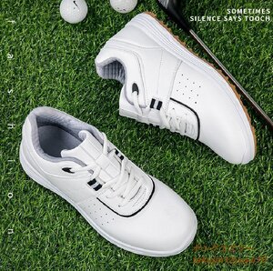 新品特売■ゴルフシューズ Golf shoes メンズ 紳士 スニーカー スポーツシューズ 運動靴 グラデーション 幅広 防滑 耐磨 撥水 白/黒 25.5cm