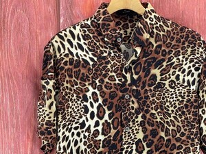 セレクト出品◆LS-2654.XL【leopard (ヒョウ柄)/イエロー系】総柄シャツ/半袖シャツ/夏/ヴィンテージ/アロハシャツ