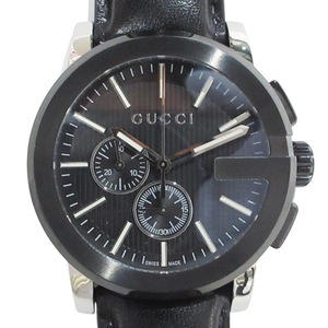 未使用品 グッチ GUCCI G-TIMELESS G-タイムレス 101.2 クロノグラフ 腕時計 ブラック文字盤 クォーツ レザーベルト 黒 ブラック