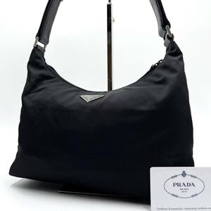 1円 PRADA プラダ ホーボー ワンショルダーバッグ ハンドバッグ ショルダー レディース 肩掛け 三角プレート ナイロン 黒 ブラック