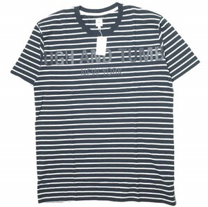 新品 RANDT アールアンドティー Logo S/S Stripe T-Shirt ロゴプリント ボーダーTシャツ XS NAVY 半袖 Rough＆Tumble ネペンテス g13334