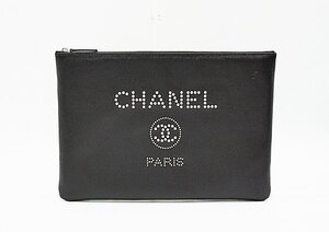 ☆◇美品【CHANEL シャネル】キャビアスキン ドーヴィル スタッズ クラッチバッグ ブラック