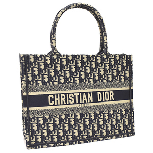 クリスチャンディオール ブックトート ミディアム オブリーク エンブロイダリー ベージュ ネイビー Christian Dior