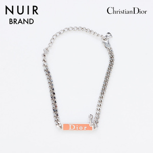 極美品 クリスチャンディオール Christian Dior プレート ピンク ブレスレット シルバー WS9065