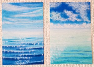 風景画　海　絵画　パステル画　海の絵　アート　インテリア　青