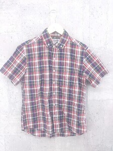 ◇ BEAMS ビームス 半袖 チェック シャツ S レッド系 マルチ #