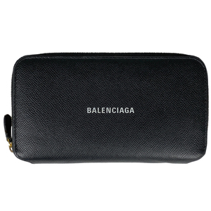 【在庫一掃】 バレンシアガ BALENCIAGA ロゴ ラウンドファスナー 長財布 エブリデイ 長財布 レザー ブラック 594290 【中古】