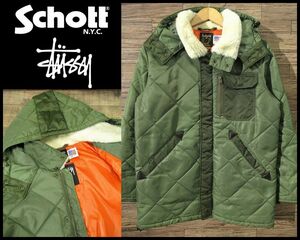 送無 希少 定価50,400円 Stussy ステューシー Schott ショット 13AW 別注 Wネーム OPERATION FIELD JACKET フィールド ジャケット カーキ M