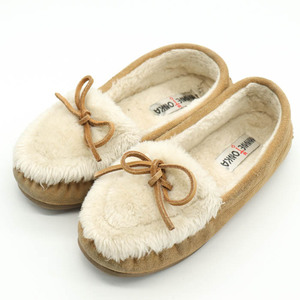 ミネトンカ ファーモカシン kylah slipper 40727 レザー スリッポン シューズ 靴 レディース 7サイズ ベージュ Minnetonka