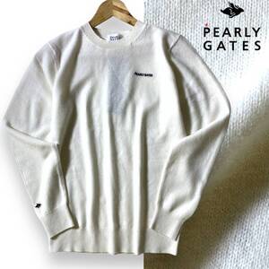 【5】新品 定3.3万 パーリーゲイツ ALBAS CASH カシミヤ100％ 胸ロゴ刺繍 クルーネック ニット セーター PEARLY GATES ゴルフ ◆R1620