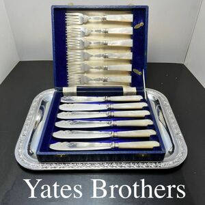 【Yates Brothers】【白蝶貝 / 純銀継手】カトラリーセット ナイフ/フォーク 12本 マザーオブパール 1917年 ケース