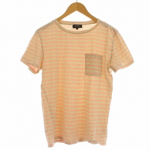 アーペーセー A.P.C. Tシャツ ボーダー ポケット 半袖 XS ピンク /☆G ■GY03 メンズ