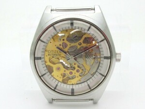 1000円スタート 腕時計 フェイスのみ CITIZEN AUTOMATIC シチズン スケルトン 4-760093TA 自動巻 AT 25石 シルバー×ゴールド 9 D710