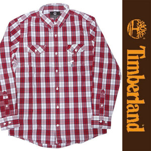 新品 Timberland L/S SHIRT ティンバーランド 長袖シャツ チェック レッド ホワイト コットン アウトドア 胸ポケット S 正規品