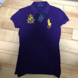 ラルフローレン RALPH LAUREN スキニー ビッグポニー ポロシャツ　紫　パープル　XS 未使用　タグ付き　女性　訳あり半袖ポロシャツ