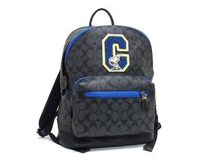 1円 ■美品■ COACH コーチ C5511 シグネチャー スヌーピー コラボ PVC×レザー リュックサック デイパック ブラック系×ブルー系 FI4561