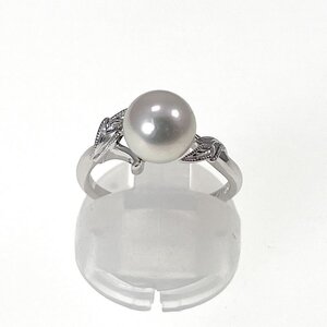 MIKIMOTO ミキモト K18 アコヤ本真珠 リング 指輪 2.9g 約7.5mm 9号 イニシャル入り 箱付[03-4723