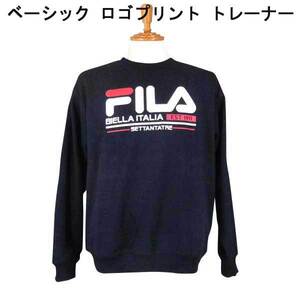 FILA(フィラ) ポリ綿/フロント・ロゴプリント柄トレーナー紺 M