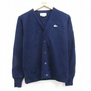 古着 ラコステ LACOSTE 長袖 ブランド ニット カーディガン レディース 70s Heymaker ワンポイントロゴ アクリル 紺 ネイビー 23sep26