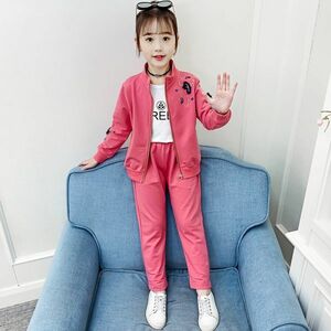 ♪ｍineka♪キッズスウェット上下セット セットアップ 子供服 ジャケット ロングパンツ コットン 運動ウェア ピンク 120cm 200420/6T