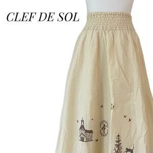 CLEF DE SOL クレドソル　フレア　ロングスカート　絵柄　ベージュ