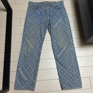 LOUIS VUITTON ルイヴィトン17AW ×Supreme LV Jeans シュプリーム モノグラム ジーンズ デニムパンツインディゴブルー コラボ