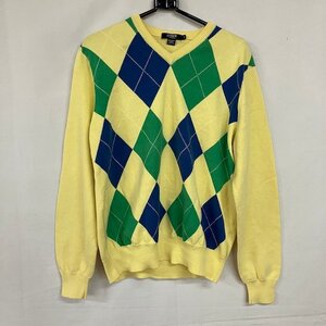 S107　J.CREW M アメリカ古着　コットン　ニット　セーター　アーガイル　イエロー　ジェイクルー　メンズ　