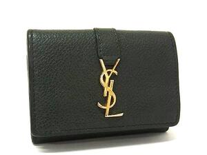 1円■美品■YVESSAINTLAURENT イヴサンローラン YSLライン オリガミ タイニー レザー 三つ折り 財布 ウォレット ダークグリーン系 FG3943