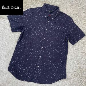 1円〜 【美品！】 ポールスミス PS PaulSmithメンズ シャツ 半袖 ボタンダウン 水玉柄 ドット柄 総柄 コットン 綿 Ｍサイ