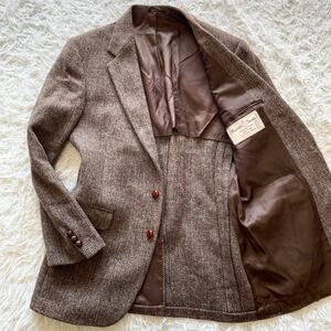 【美品 希少XL相当】Harris Tweed ハリスツイード テーラードジャケット ヘリンボーン 胡桃ボタン ブラウン系 ミックスカラー 2B LL相当