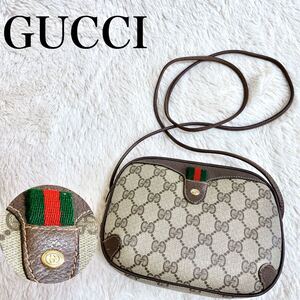 極美品 オールドグッチ GGスプリーム ミニショルダーバッグ シェリーライン GUCCI PVC ポシェット レザー