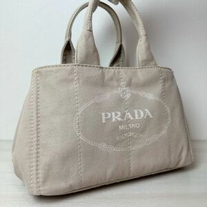 1円 【超美品！！】PRADA プラダ カナパ ハンドバッグ デニム ベージュ系 キャンバス トートバッグ 三角ロゴ レディース 美品 1スタ