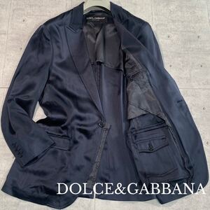 シルク100％/Lサイズ Dolce&Gabbana ドルチェ＆ガッバーナ 【溢出る気品】総シルク テーラード カジュアル ドレス ジャケット 48 ネイビー 