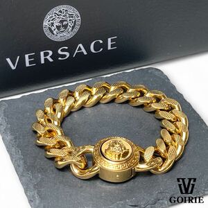 【現行品/美品】VERSACE ヴェルサーチ メデューサ ブレスレット サイズS 箱付 喜平チェーン イタリア製 ゴールド メタル製 ギローシュ刻印