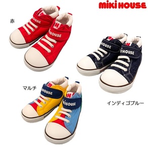 即決です!【ミキハウス】新品未使用mikihouse 19cm MHロゴ☆デニム☆キッズシューズ 靴 男の子 女の子 プレゼント カラー:インディゴブルー