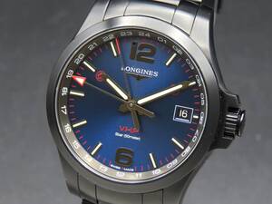 良品 1円 稼動品★正規品 LONGINES ロンジン L3.718.2.96.6 コンクエスト V.H.P. GMT クォーツ デイト 純正ブレス メンズ腕時計 SSCLG2650