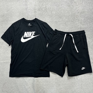 新品未使用 NIKE XLサイズ ナイキ セットアップ Tシャツ ハーフパンツ カットソー 人気ロゴ ショーツ ブラック 黒 スウェット 正規品