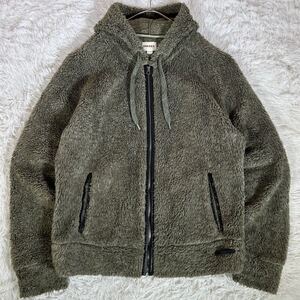 【希少!XLサイズ】DIESEL ディーゼル ボアフリースパーカー カーキ ジップアップ 牛革レザーロゴパッチ 秋冬 メンズ カジュアル