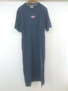 ◇ TOMMY JEANS トミージーンズ ロゴ プリント 半袖 ロング Tシャツ ワンピース サイズM ネイビー系 レディース P