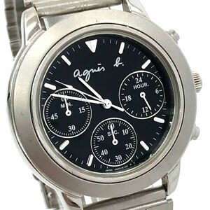 agnes b アニエスベー 腕時計 V654-6100 クオーツ ラウンド アナログ クロノグラフ シルバー ブラック コレクション 電池交換済 動作確認済